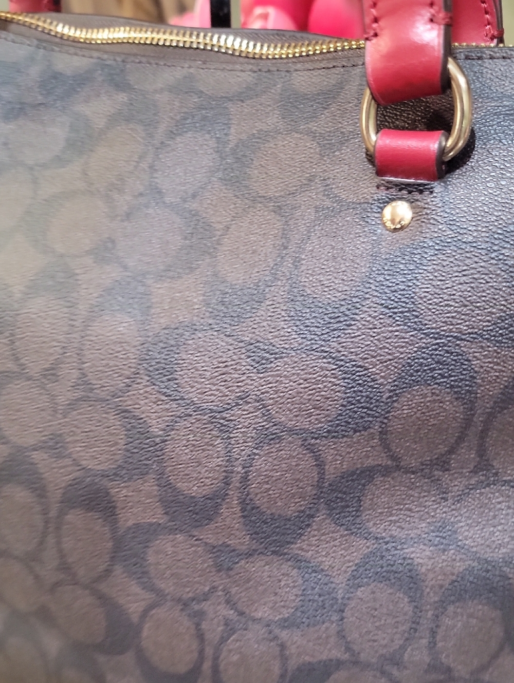 Coach Gallery Tote in Signature Canvas, red /brown color - Picture 5 of 10